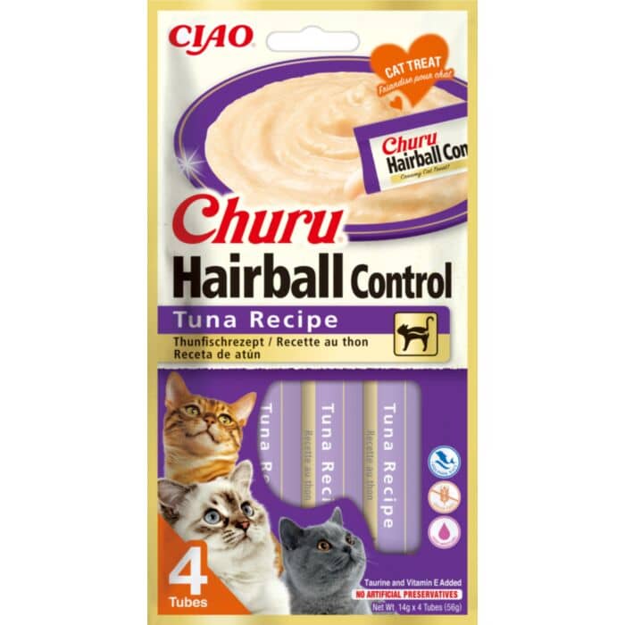 Churu Cat Hairball Control kaķu gardums krēms kaķiem ar tunci 14 g N4